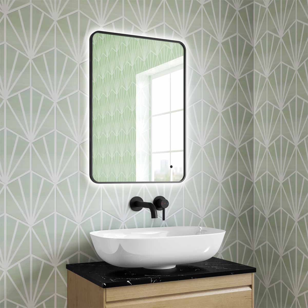 Oro 50 Slimline LED Fog Free Bathroom Mirror Matt Black