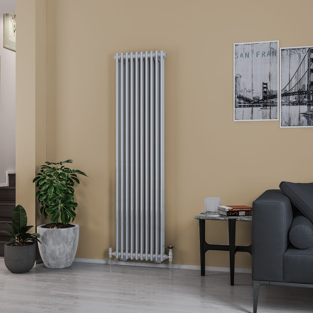 Rivassa Two Column Cast Iron Style Vertical Radiator Chrome