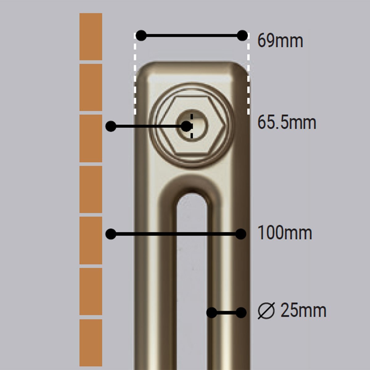 Rivassa Two Column Cast Iron Style Radiator Dimension