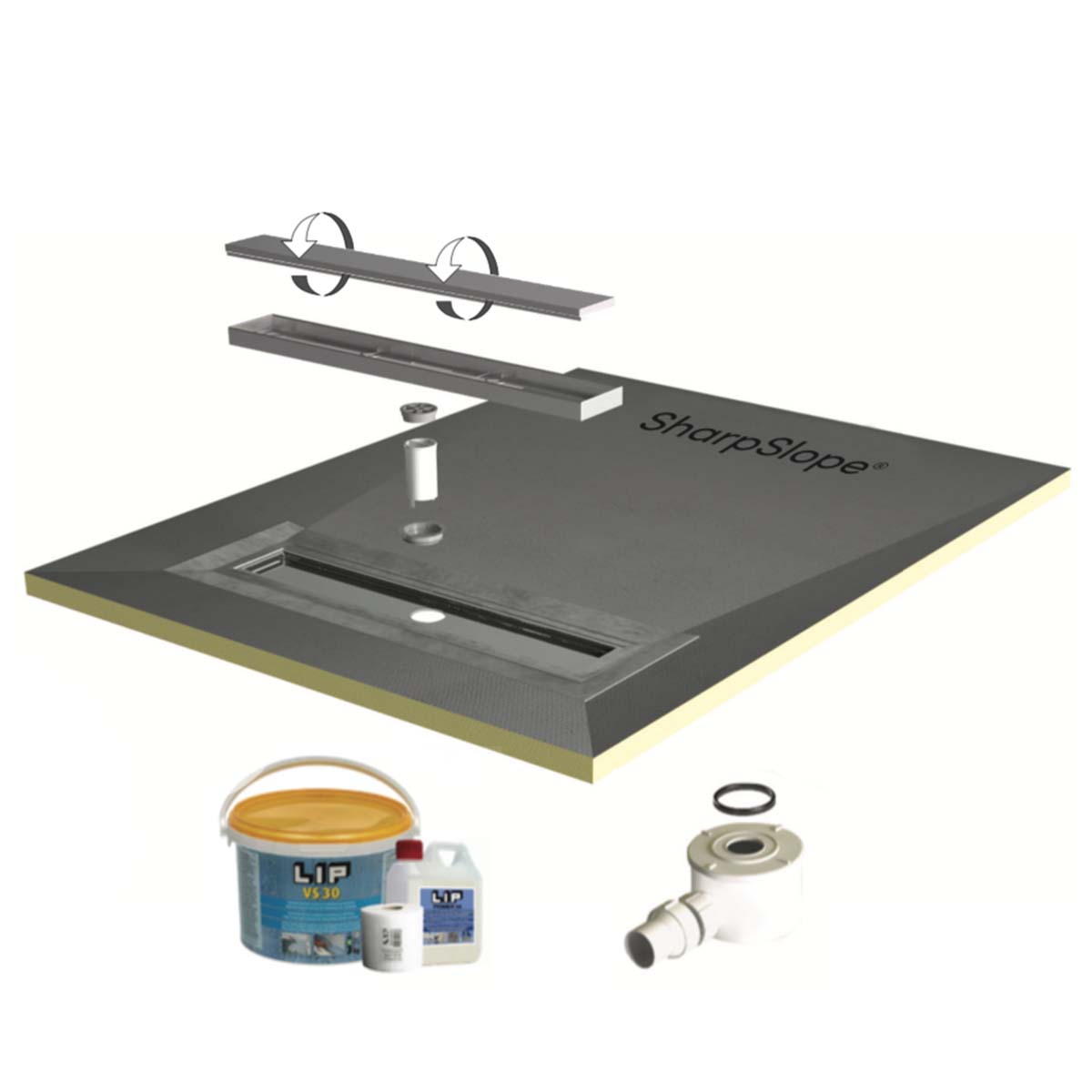 SharpSlope Wet Room Shower Tray Base Kit Linear Panel Drain