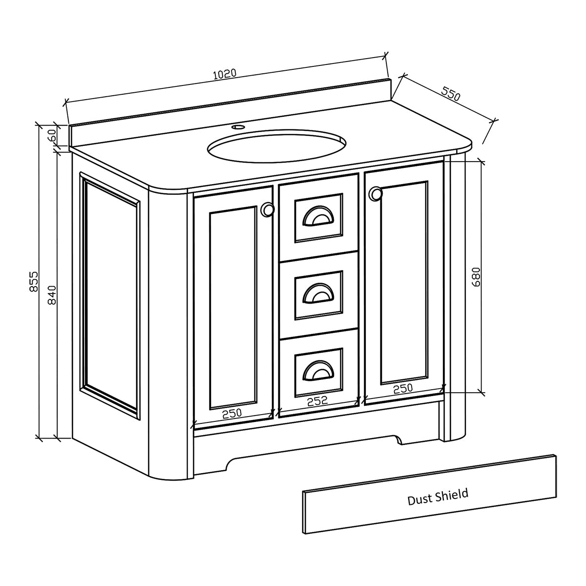 Shrewsbury Single Basin Floor Standing Vanity Unit With Carrara Marble Worktop