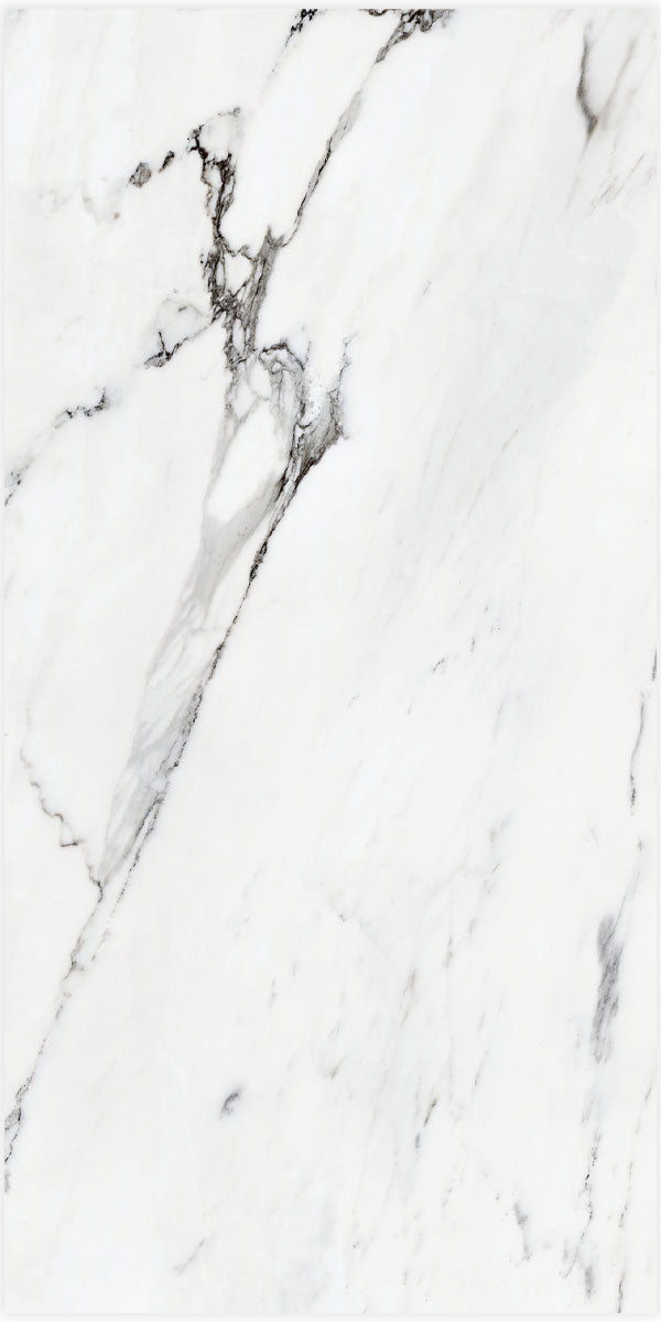 Statuario Plus White Marble Effect Tile Polished 60x120cm Pattern