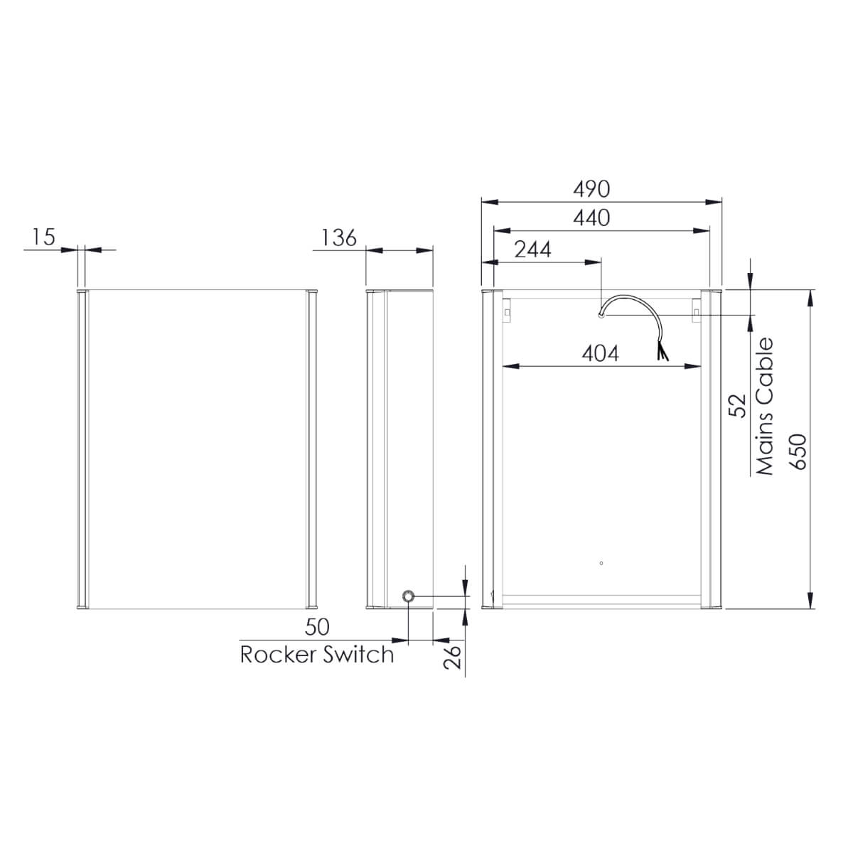 Tavistock Stride Single Door Mirror Cabinet With LED Lighting Dimensions