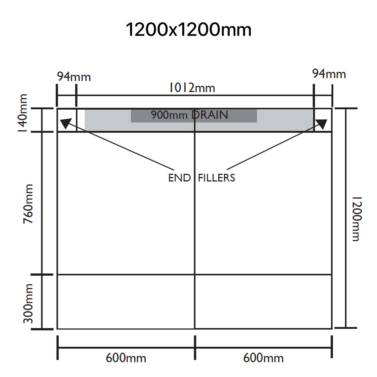 Unislope 1K elegance linear drain 1200x1200mm dimensions