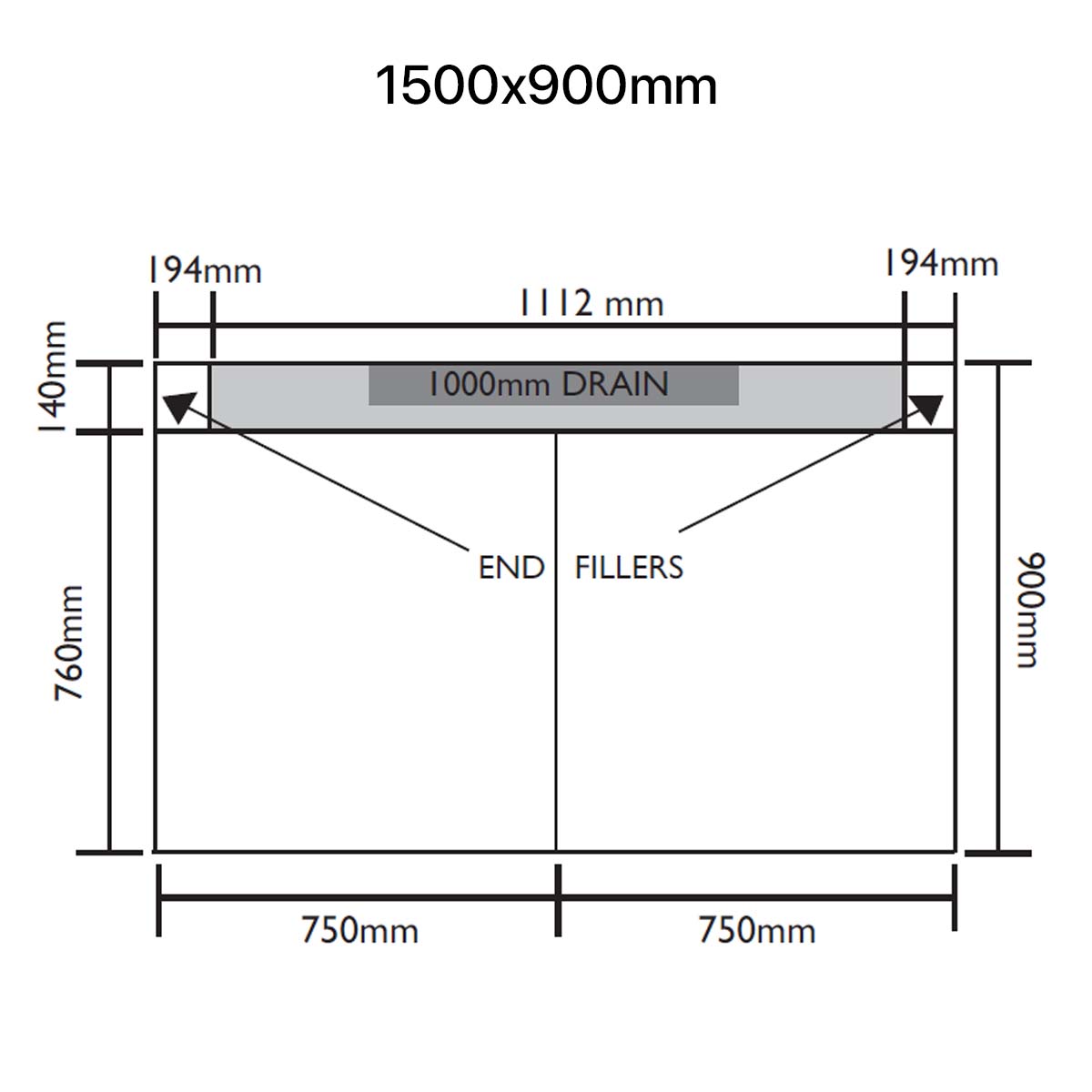 Unislope 1K elegance linear drain 1500x900mm dimensions