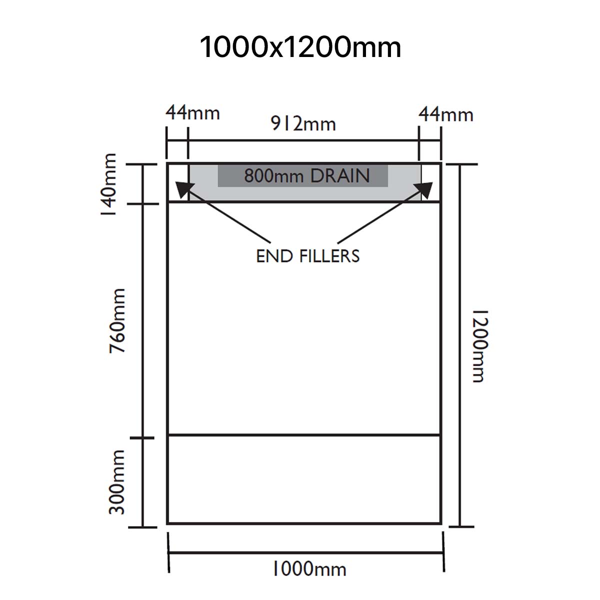 Unislope 1K linear drain 1000x1200mm dimensions