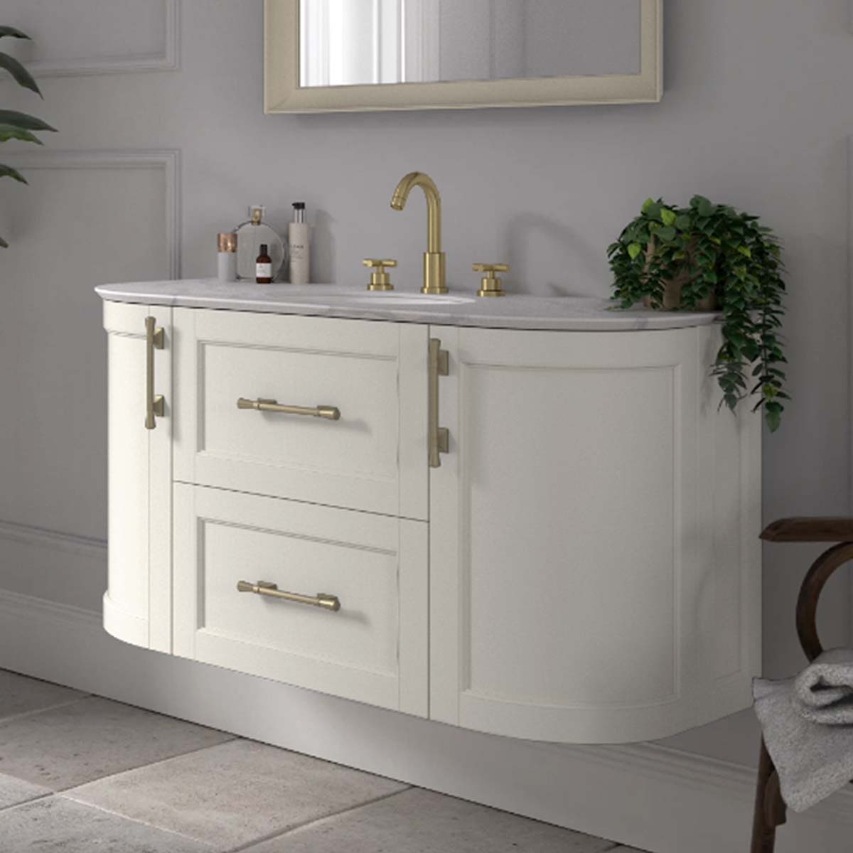 Roseberry Curved Wall Mounted Vanity Unit With Solid Surface Worktop a ...