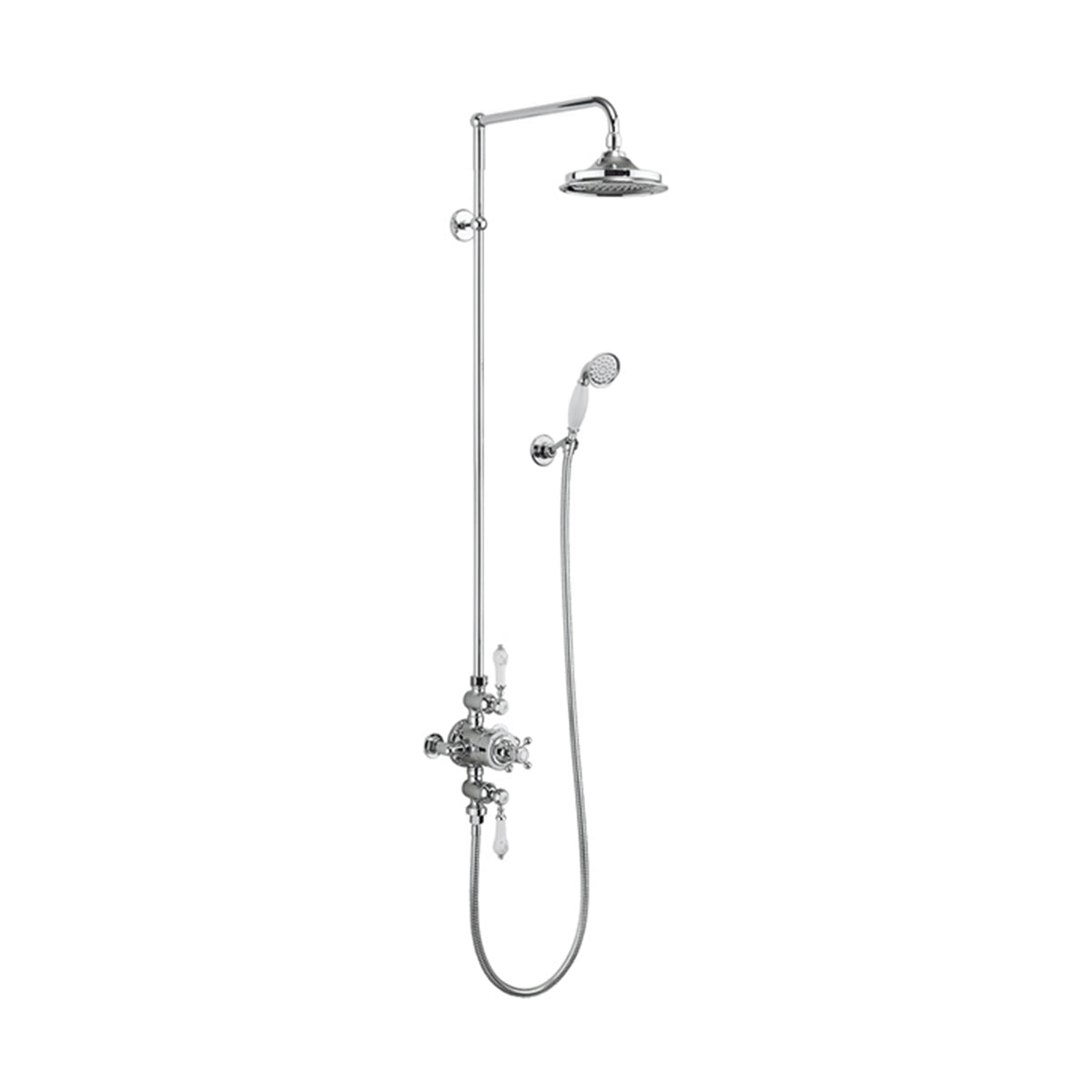 Burlington Avon Thermostatic Dual Outlet Valve With Rigid Riser and Shower Set With Overhead Deluxe Bathrooms UK