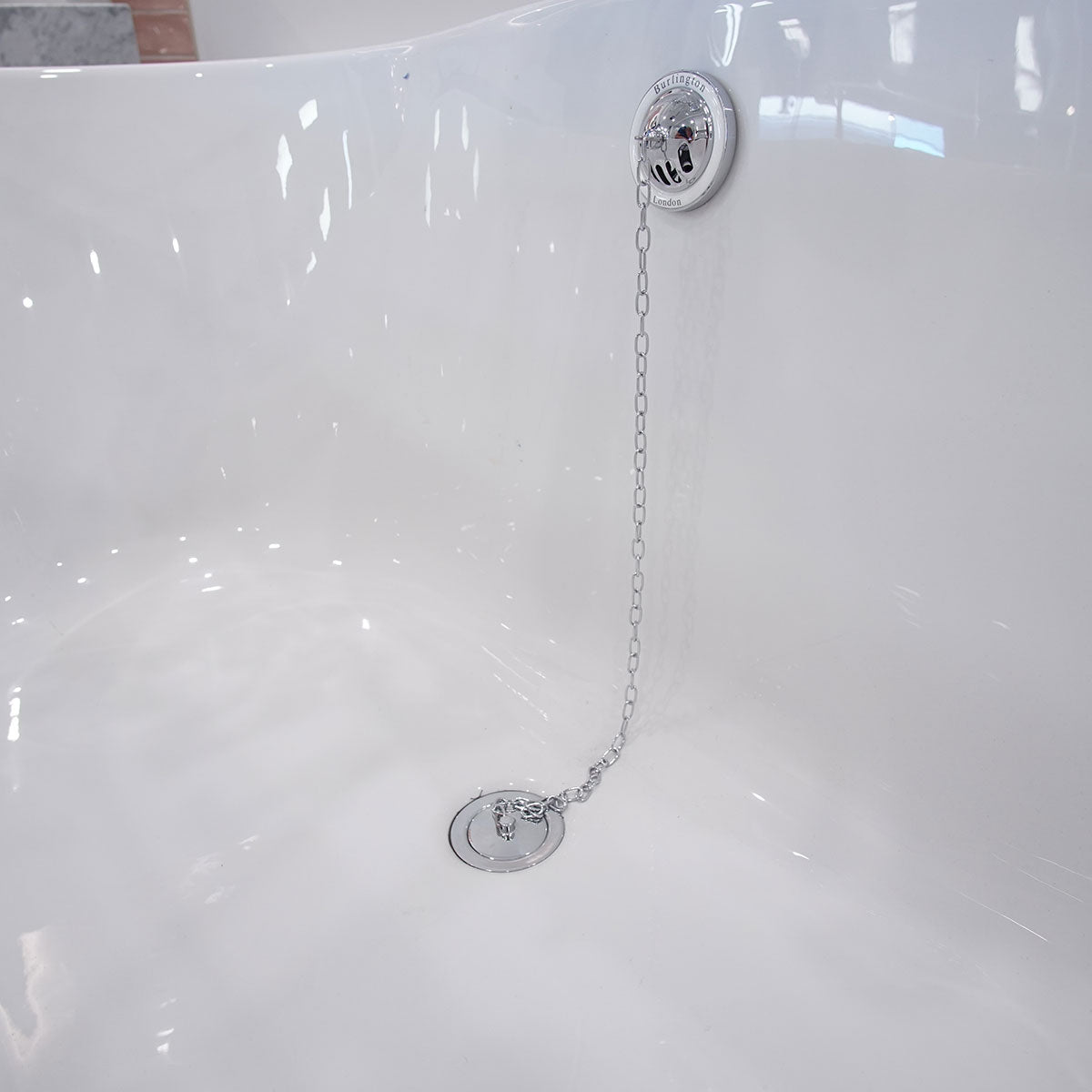 Burlington Exposed Bath Overflow with Plug and Chain Waste Deluxe Bathrooms UK