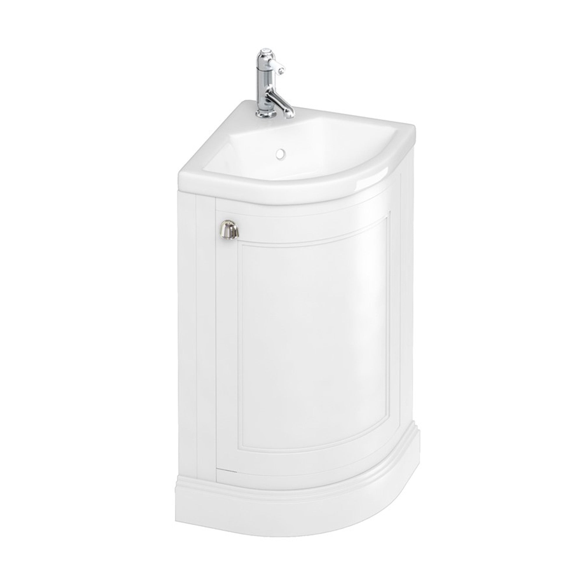 burlington 43 freestanding cloakroom corner vanity unit with basin matt white