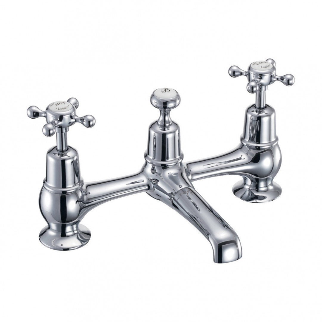 Burlington Claremont Two Tap Hole Bridge Basin Mixer With Plug And Chain Waste Deluxe Bathrooms UK