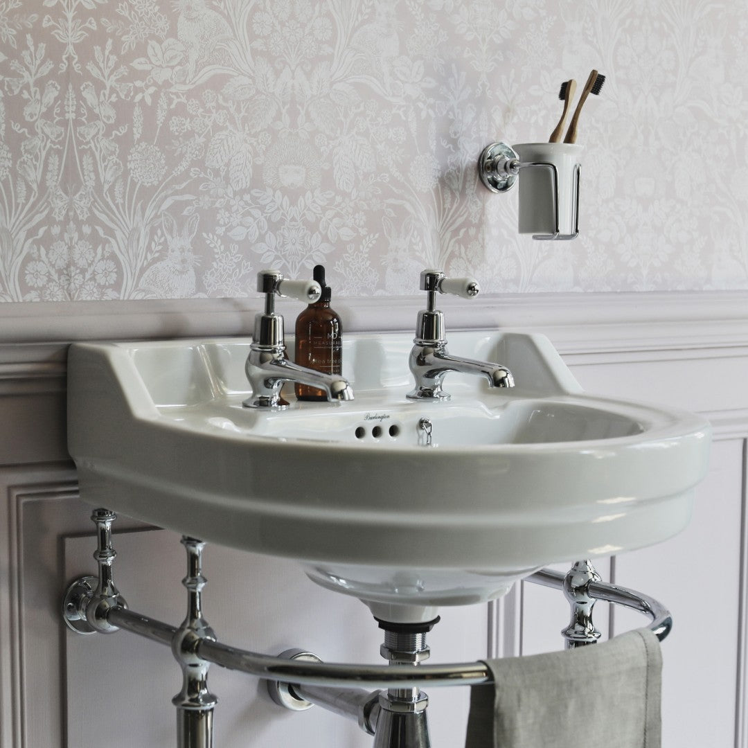 Burlington Edwardian 560mm White Round Basin With Chrome Washstand Deluxe Bathrooms UK