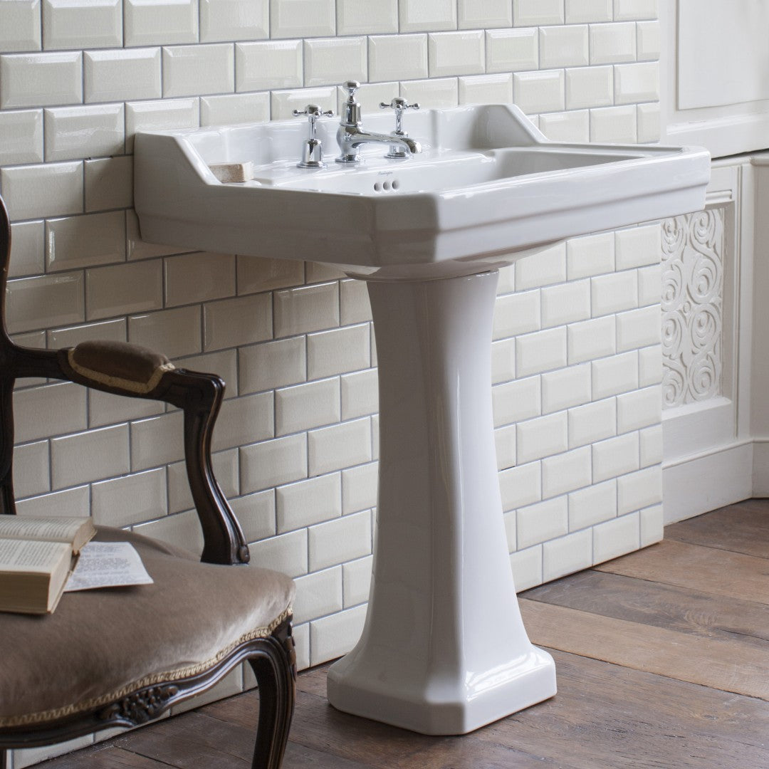 Burlington Edwardian Rectangular White Basin With Standard Pedestal Deluxe Bathrooms UK