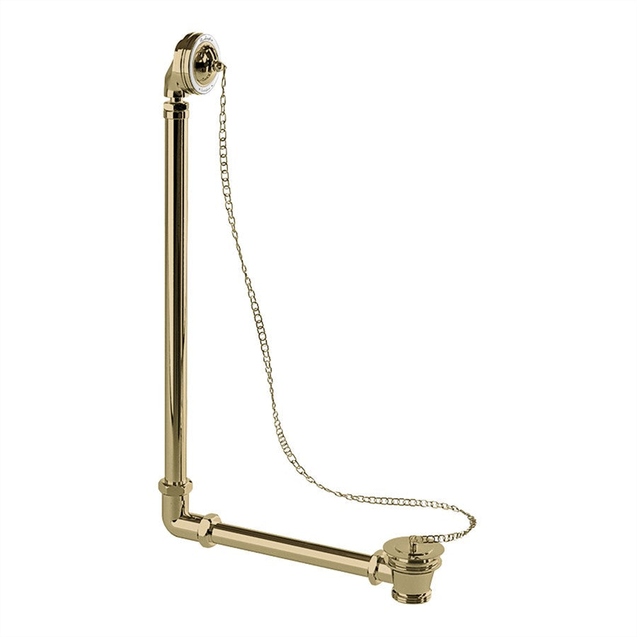 Burlington Exposed Bath Overflow with Plug and Chain Waste Gold Deluxe Bathrooms UK