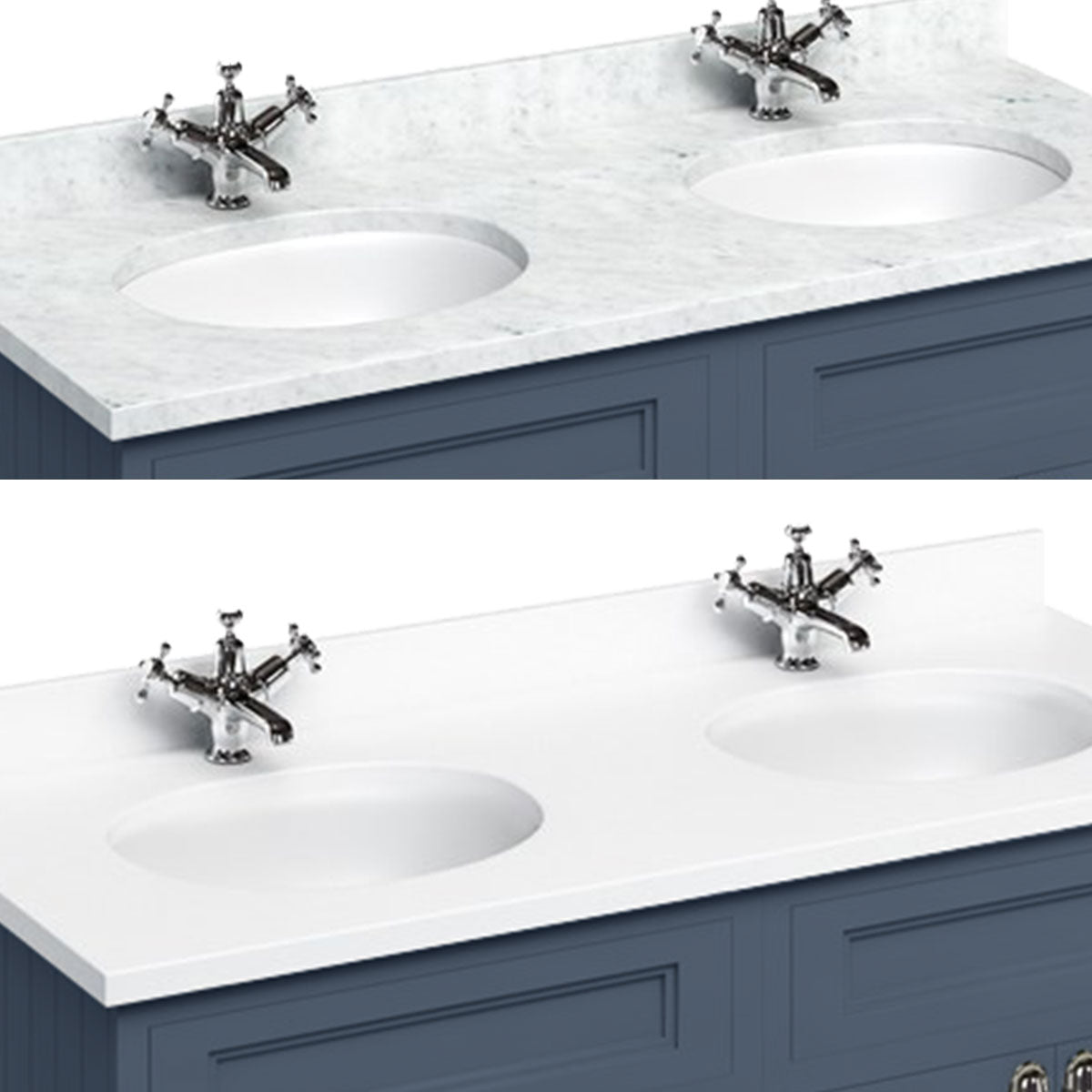 Burlington 1300 Floor Standing Vanity Unit With White Marble Worktop & Double Integrated Basin Deluxe Bathrooms UK