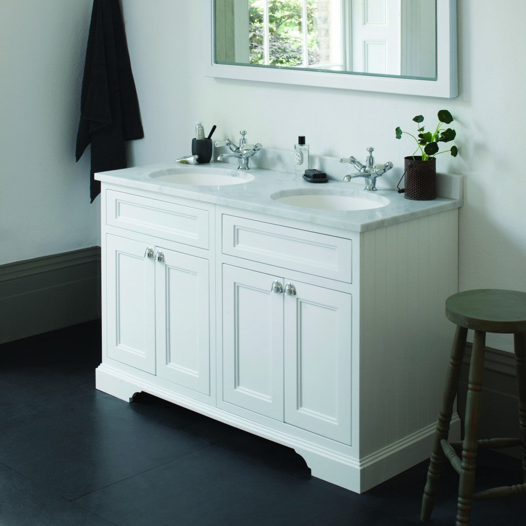 Burlington 1300 Floor Standing Vanity Unit With White Marble Worktop & Double Integrated Basin Deluxe Bathrooms UK