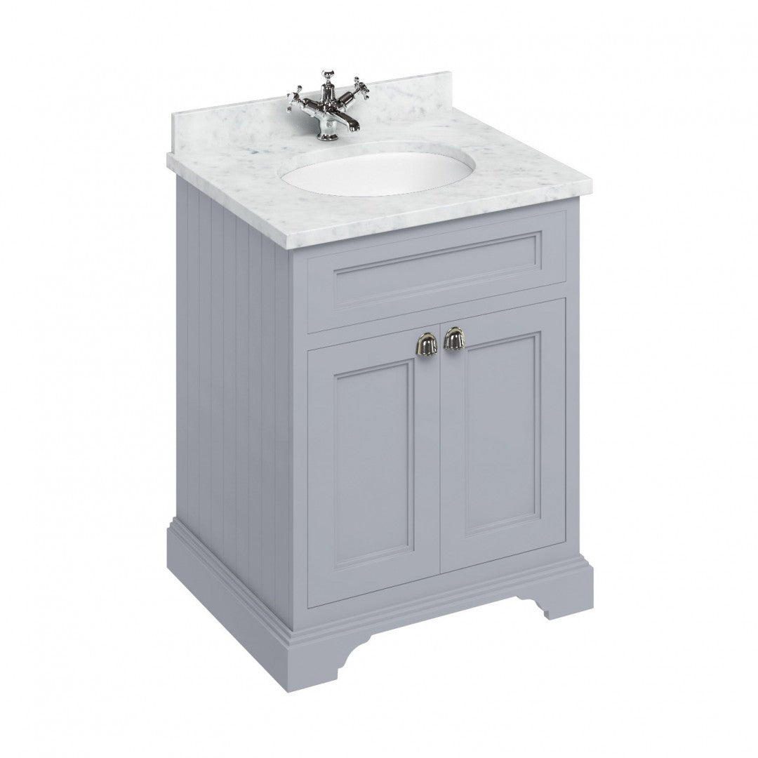 Burlington Floor Standing 650 Two Door Vanity Unit With White Marble Worktop and Integrated Basin Deluxe Bathrooms UK