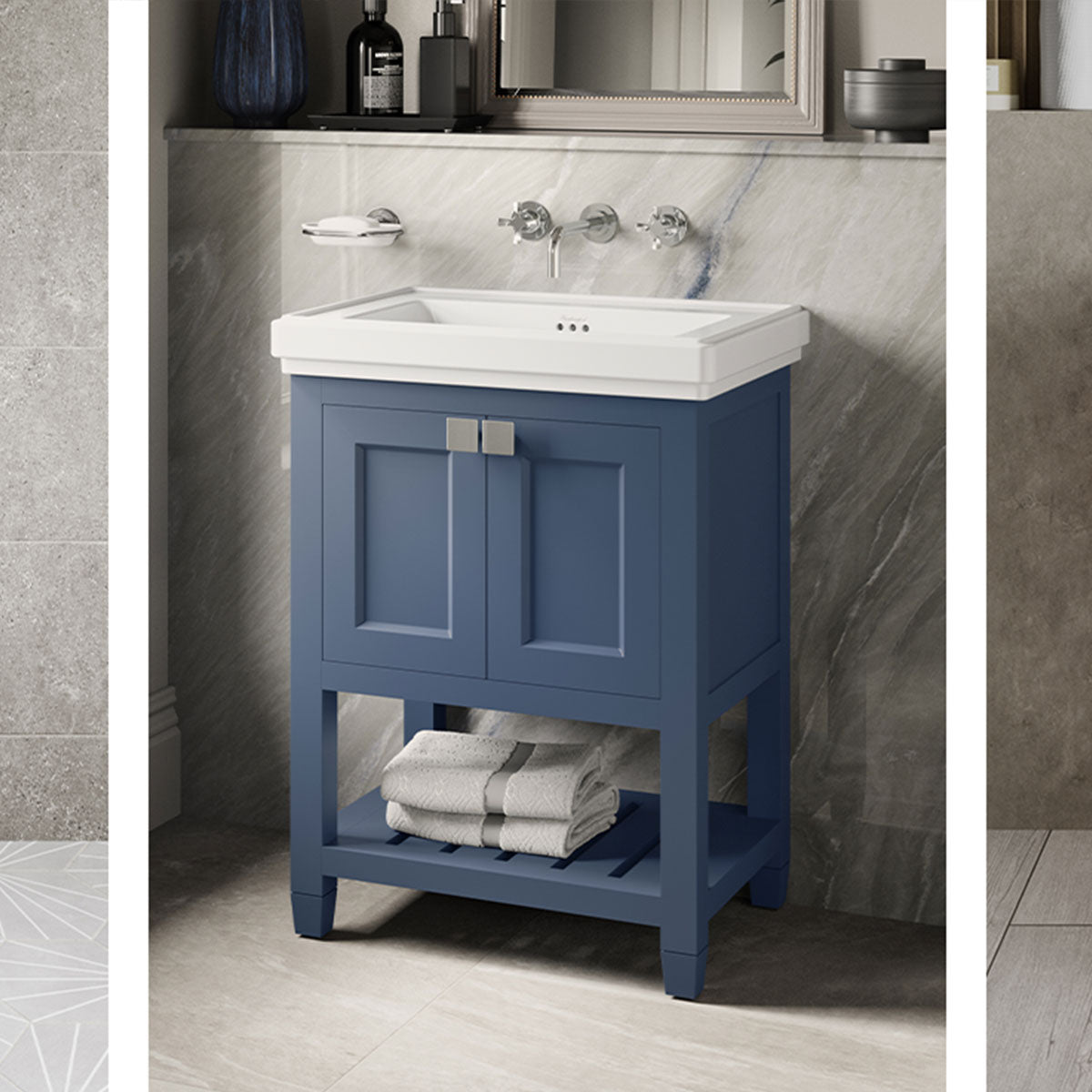 Burlington Riviera 2 Door Floorstanding Vanity Unit with Square Basin blue Deluxe Bathrooms UK