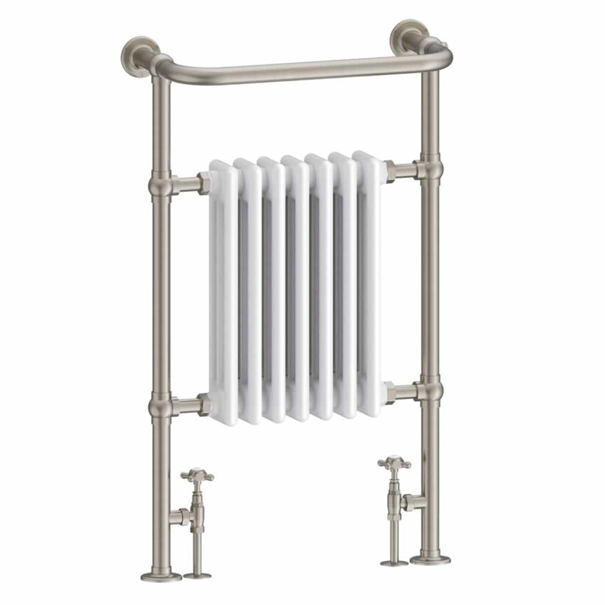 burlington trafalgar traditional towel radiator with white column brushed nickel