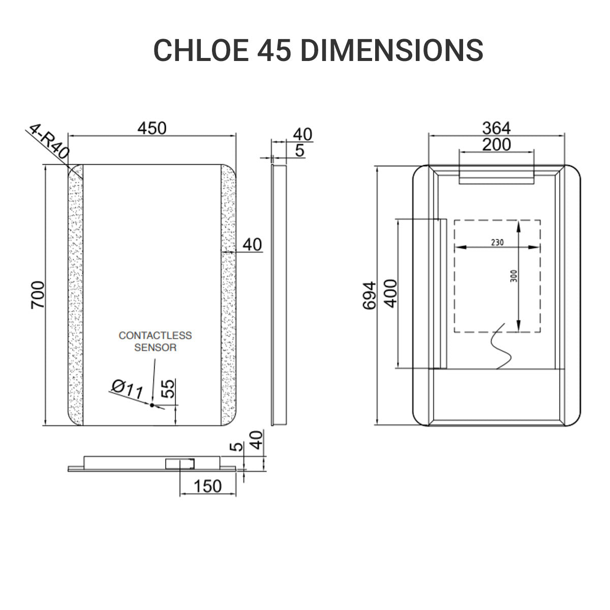 Deluxe Chloe 45 LED Mirror 450 x 700mm