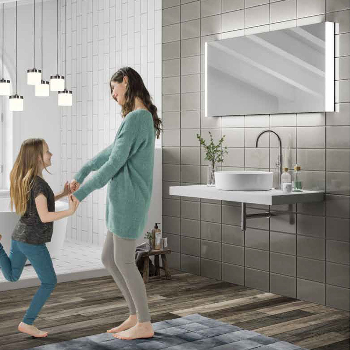 Led heated store bathroom mirror