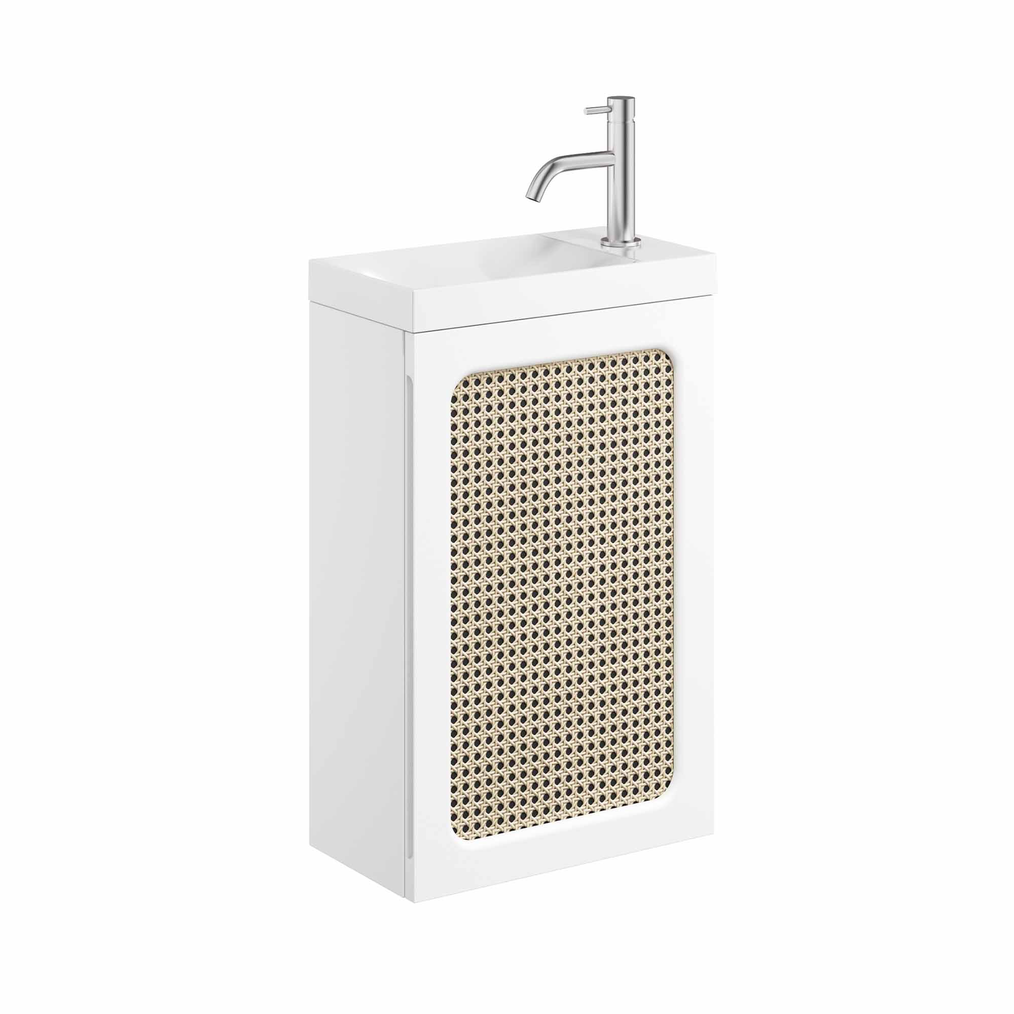 crosswater alo 400 wall mounted cloakroom vanity unit with basin white and rattan