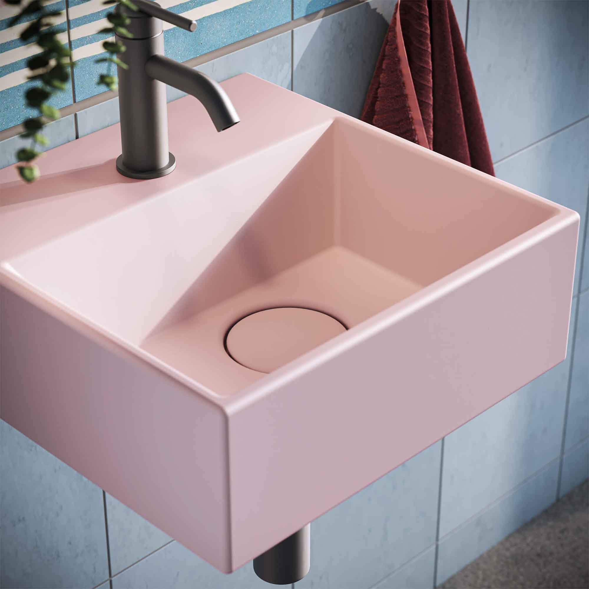 crosswater beck cloakroom basin with waste 300x300mm matt pink