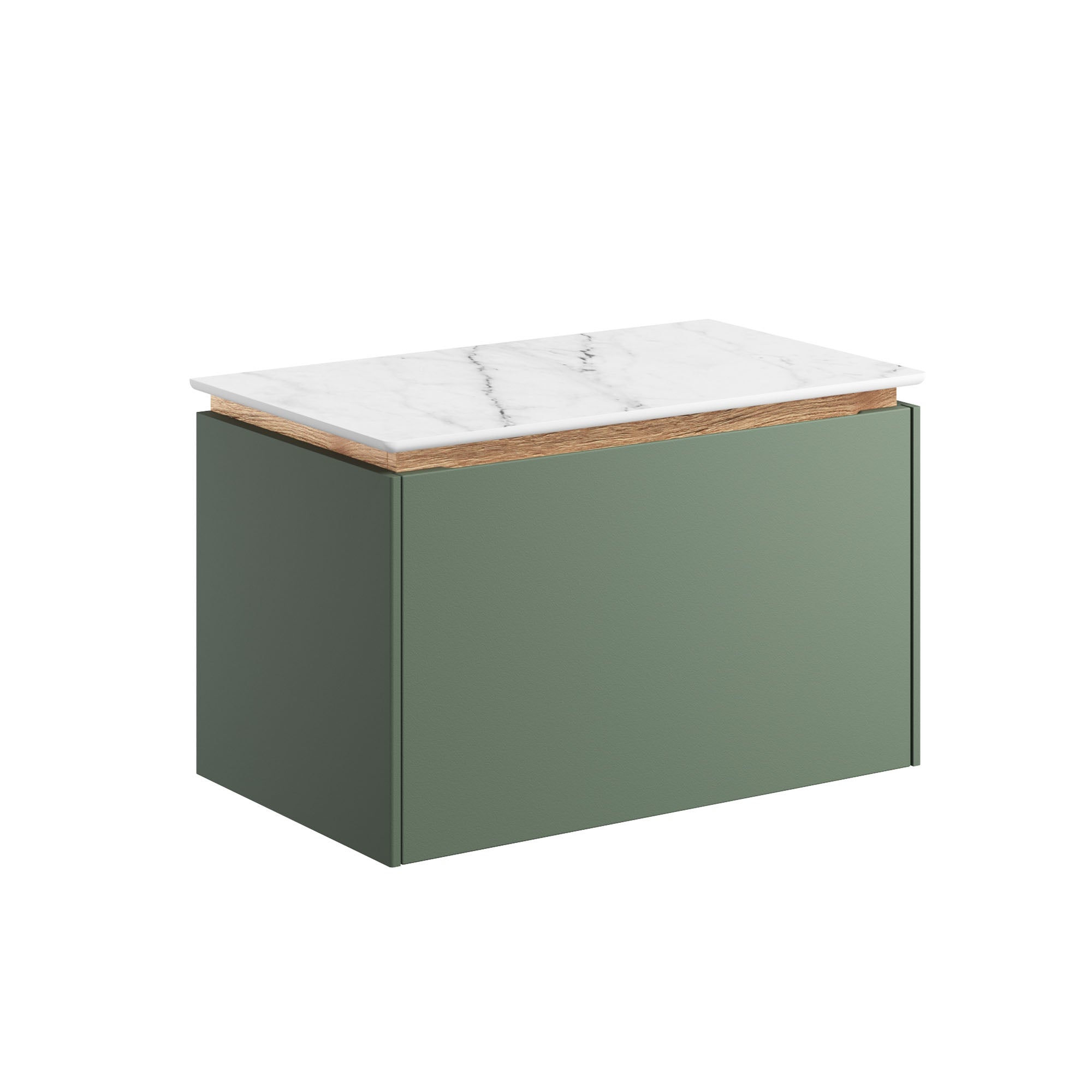 crosswater mada 600 wall mounted vanity unit with carrara marble effect worktop sage green