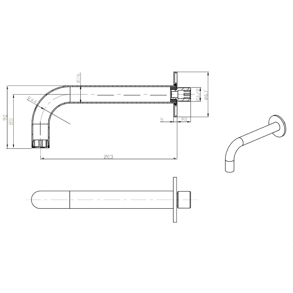 Crosswater MPRO Dual Outlet Thermostatic Shower Valve With Pencil Handset and Bath Spout