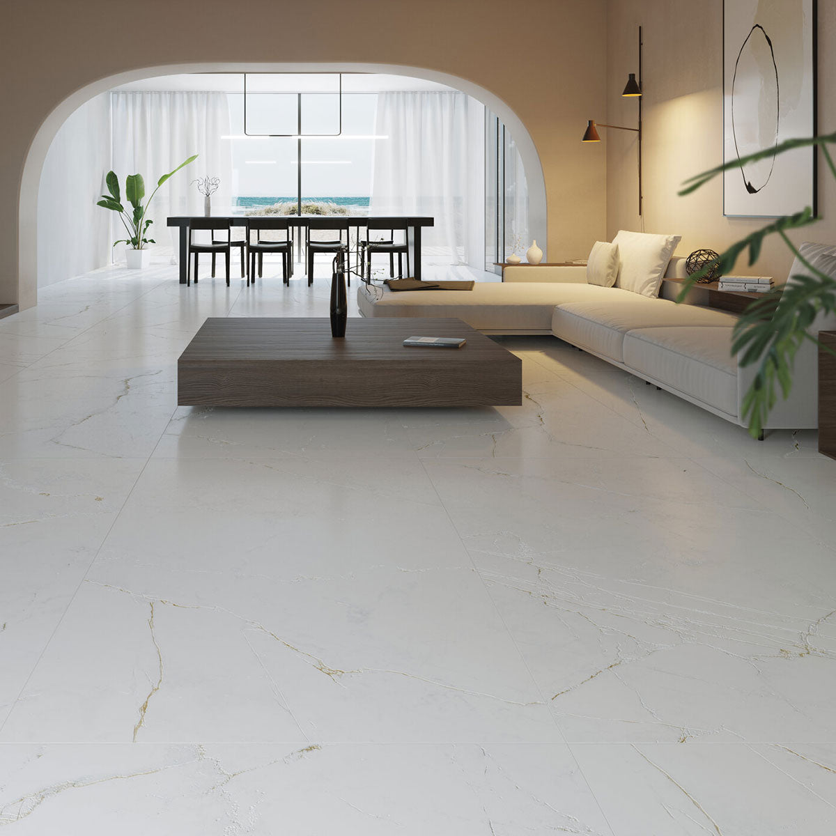 Dual 4D Shaped Marble Effect Porcelain Tile Matt 100x100cm