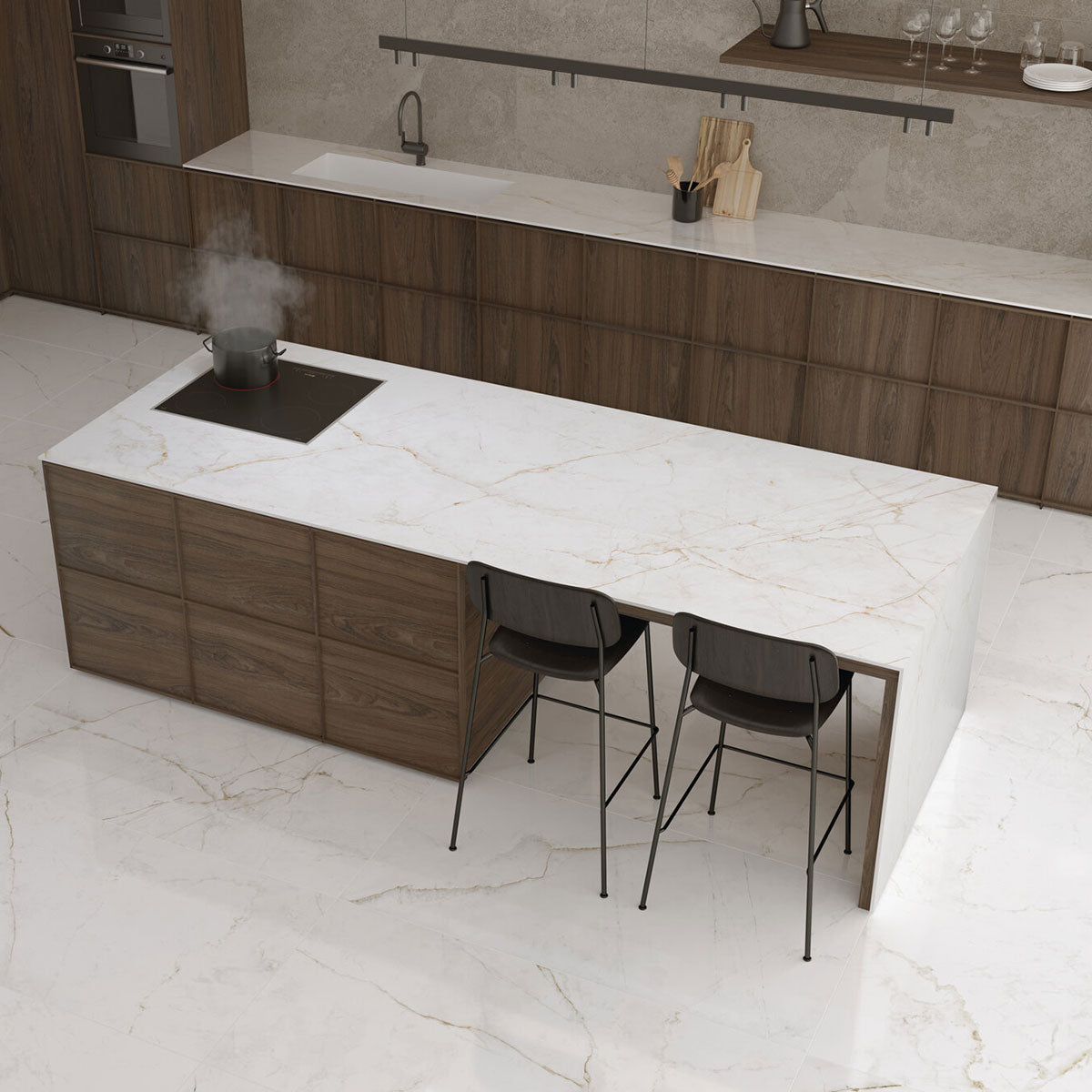 Dual 4D Shaped Marble Effect Porcelain Tile Matt 100x100cm