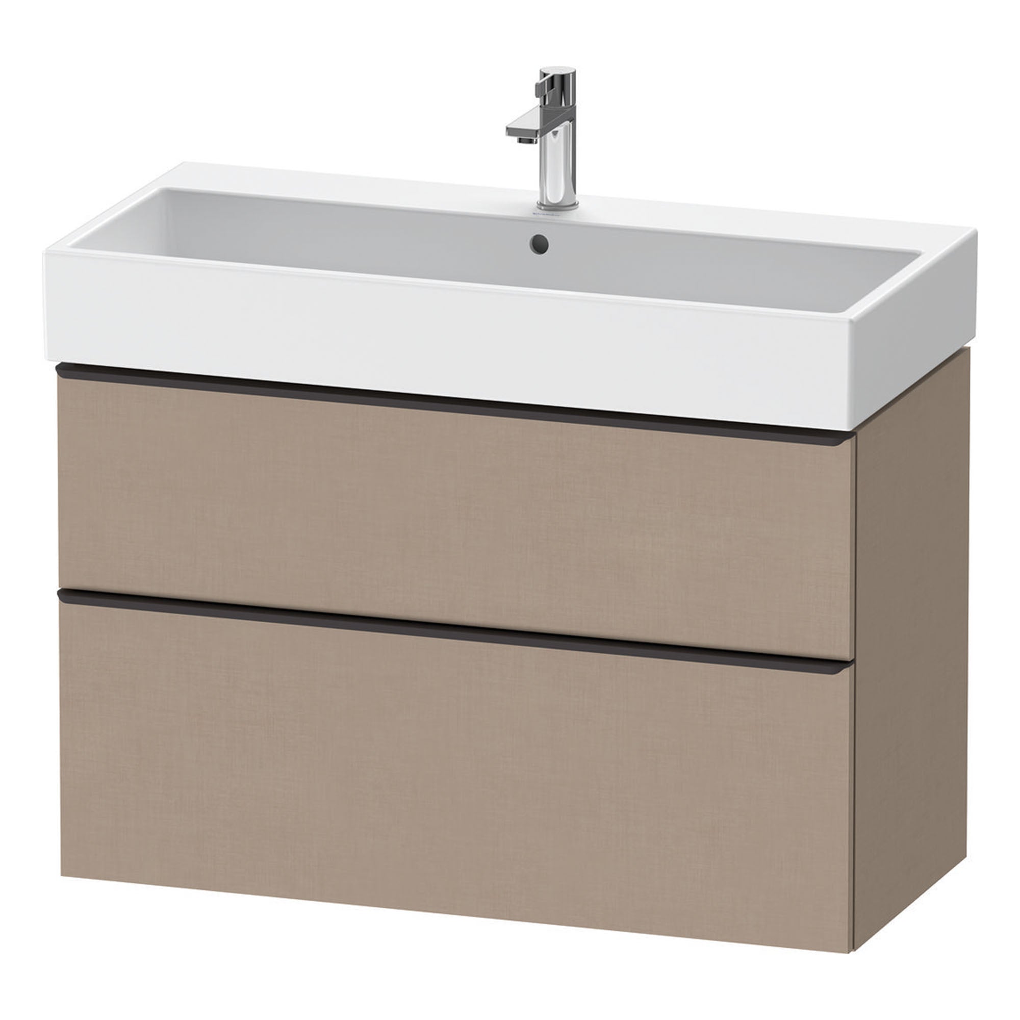 duravit d-neo 1000 wall mounted vanity unit with vero basin matt linen diamond black handles