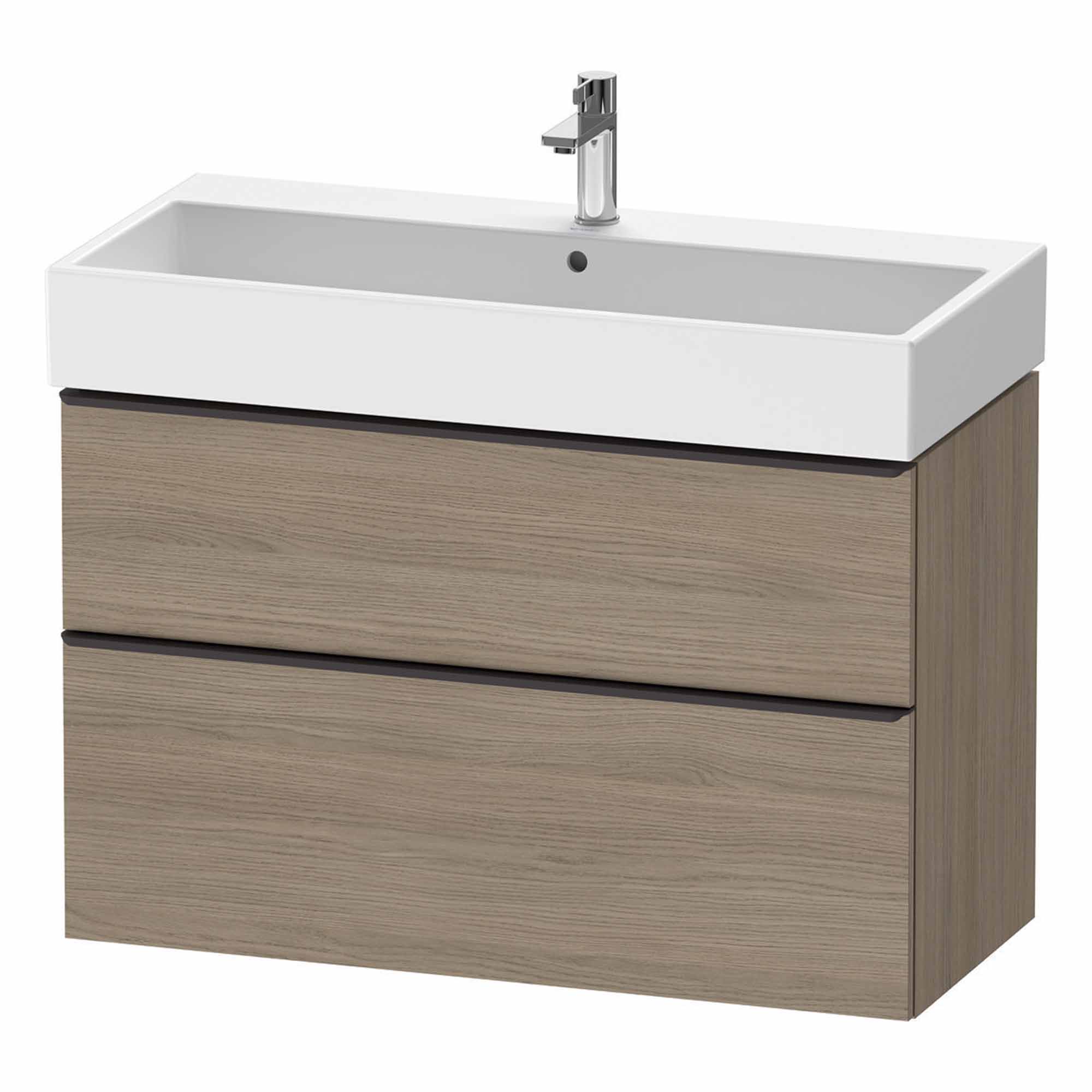 duravit d-neo 1000 wall mounted vanity unit with vero basin oak terra diamond black handles