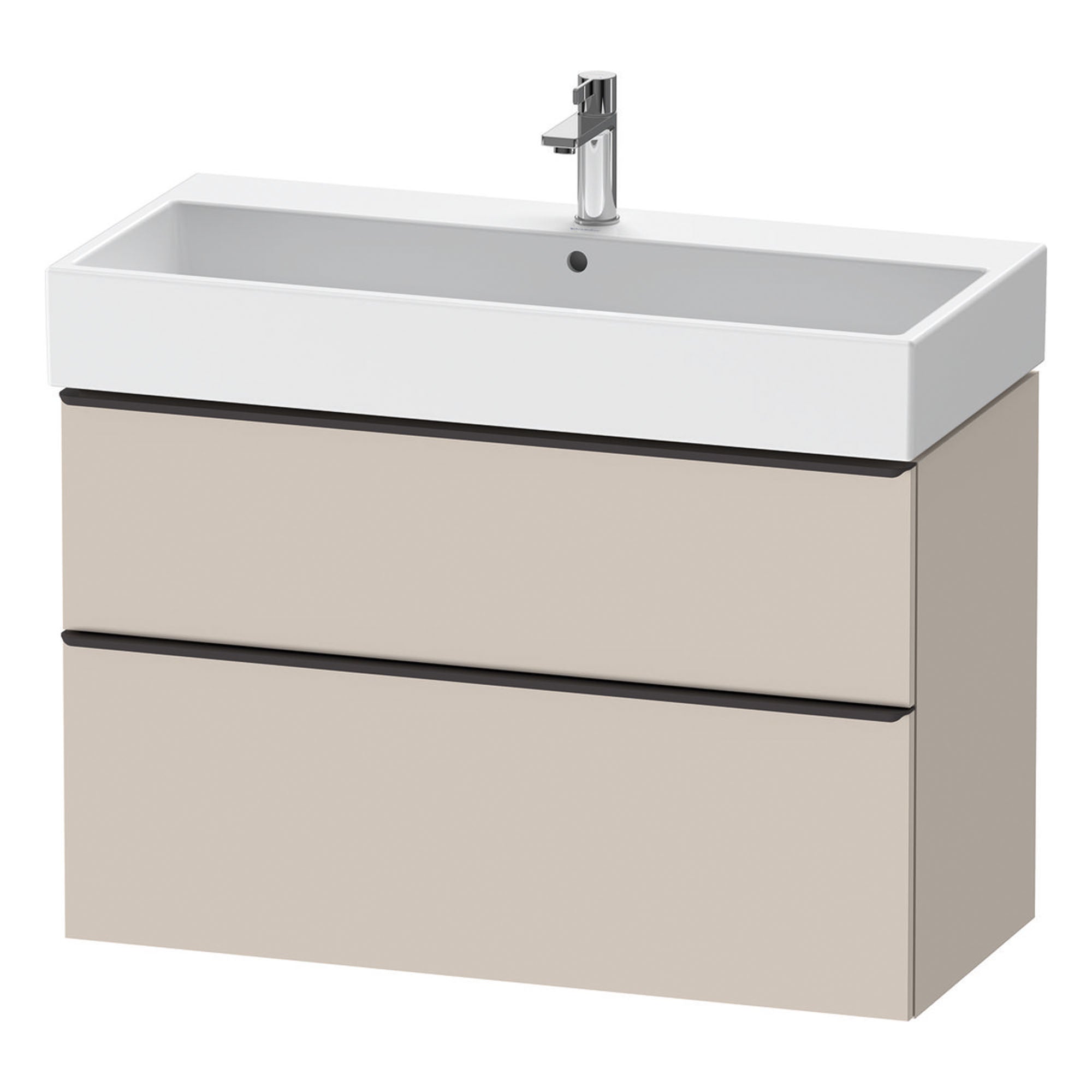 duravit d-neo 1000 wall mounted vanity unit with vero basin taupe diamond black handles