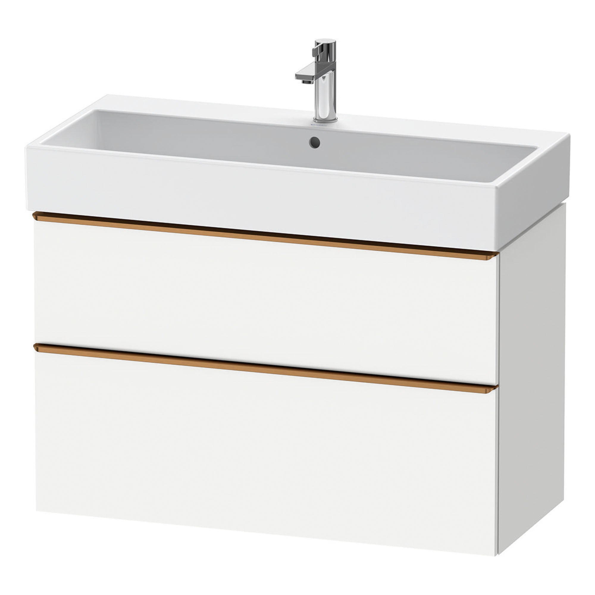 duravit d-neo 1000 wall mounted vanity unit with vero basin white matt brushed bronze handles