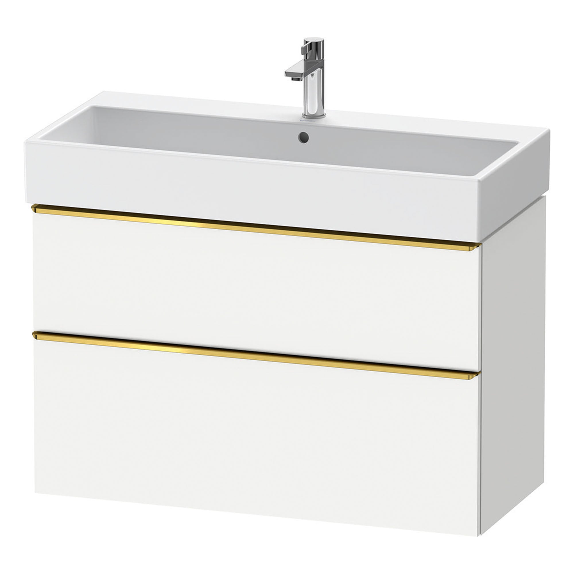 duravit d-neo 1000 wall mounted vanity unit with vero basin white matt gold handles