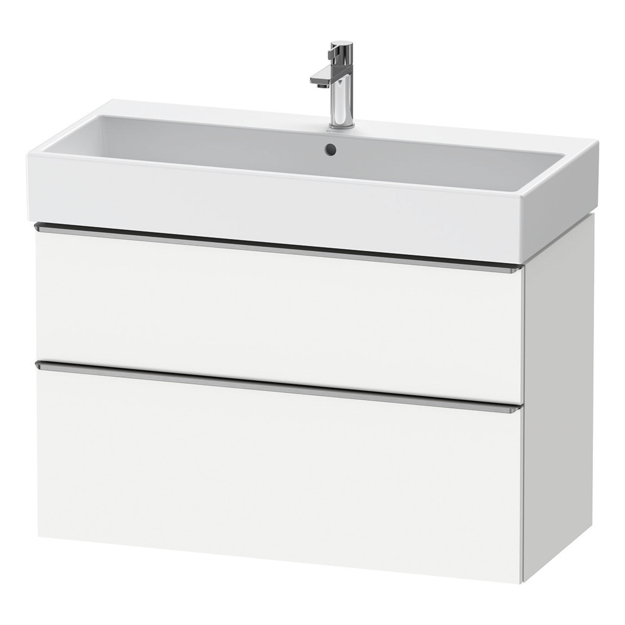 duravit d-neo 1000 wall mounted vanity unit with vero basin white matt stainless steel handles
