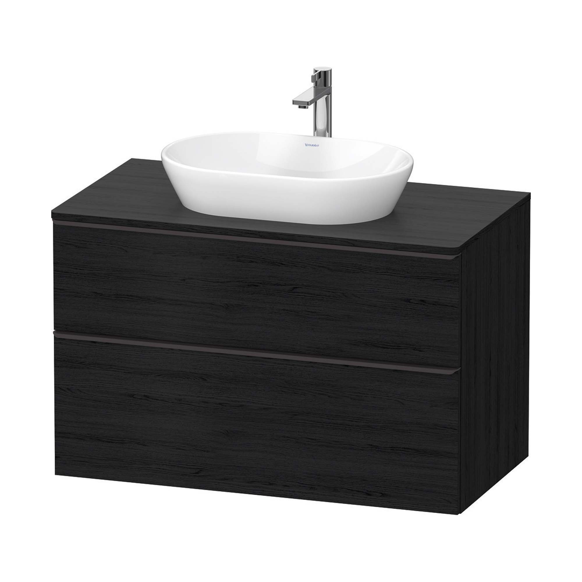 duravit d-neo 1000 wall mounted vanity unit with worktop black oak diamond black handles