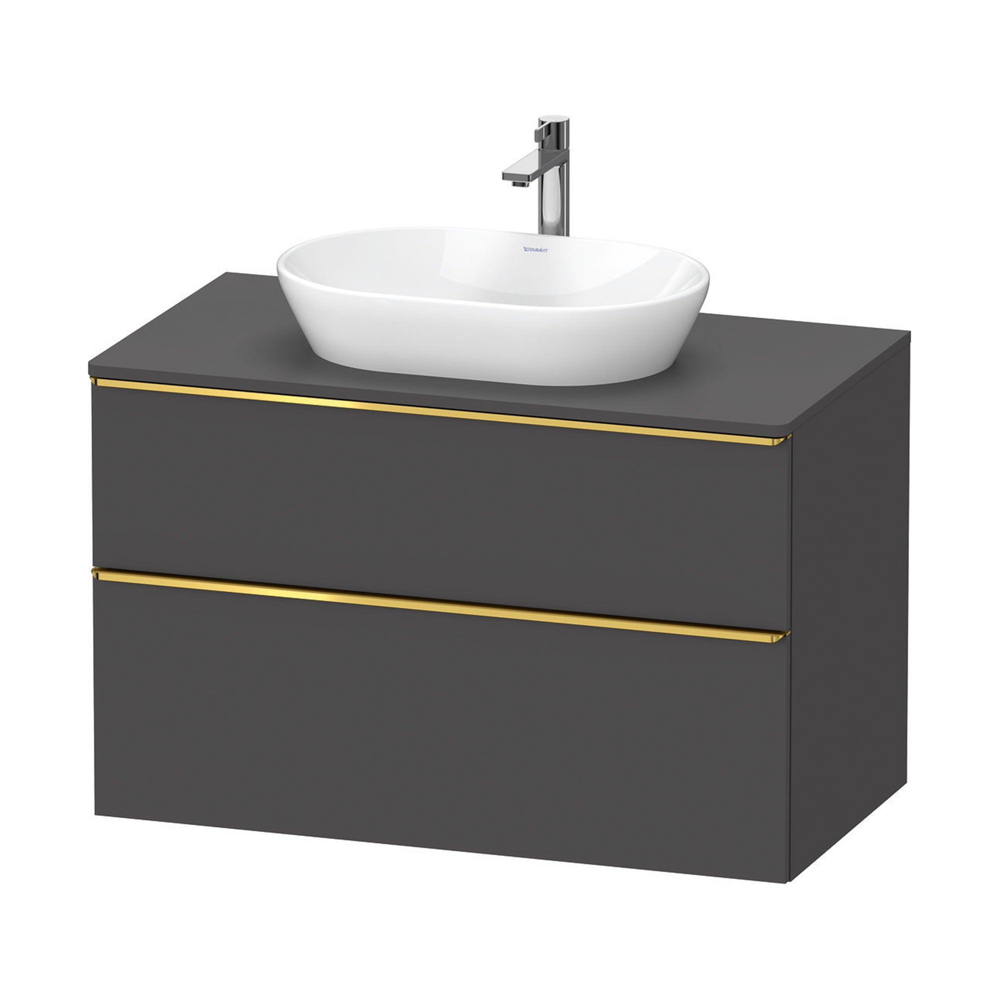 duravit d-neo 1000 wall mounted vanity unit with worktop graphite matt gold handles