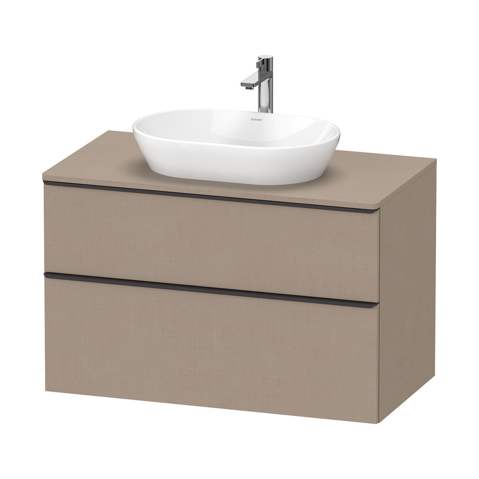 duravit d-neo 800 wall mounted vanity unit with worktop linen diamond black handles