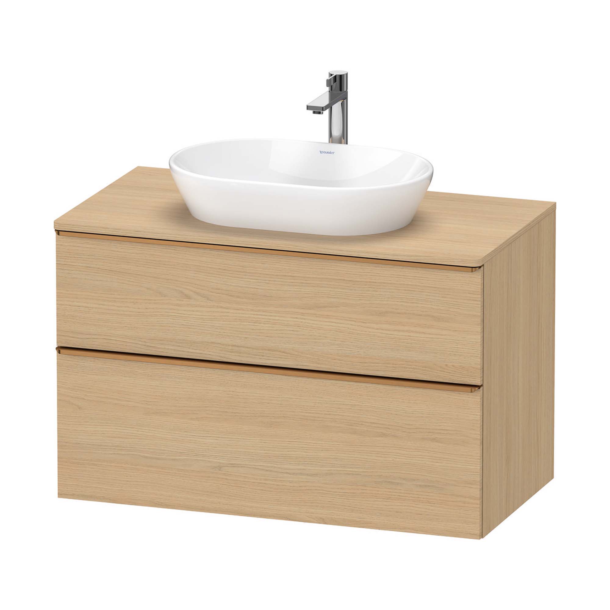 duravit d-neo 1000 wall mounted vanity unit with worktop natural oak brushed bronze handles