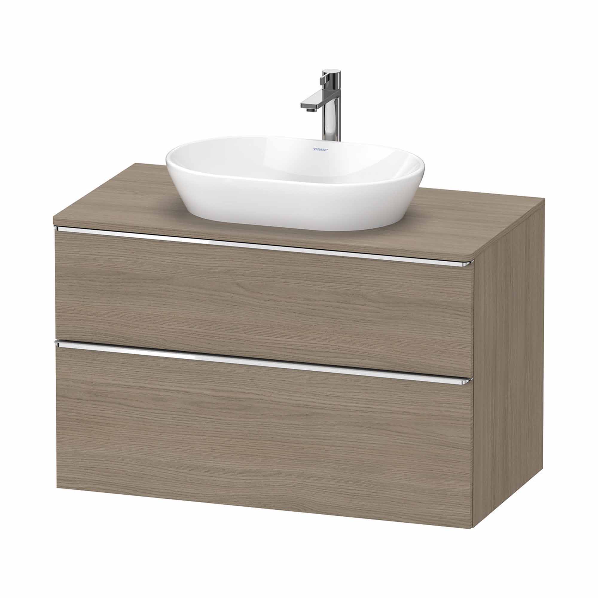 duravit d-neo 1000 wall mounted vanity unit with worktop oak terra chrome handles