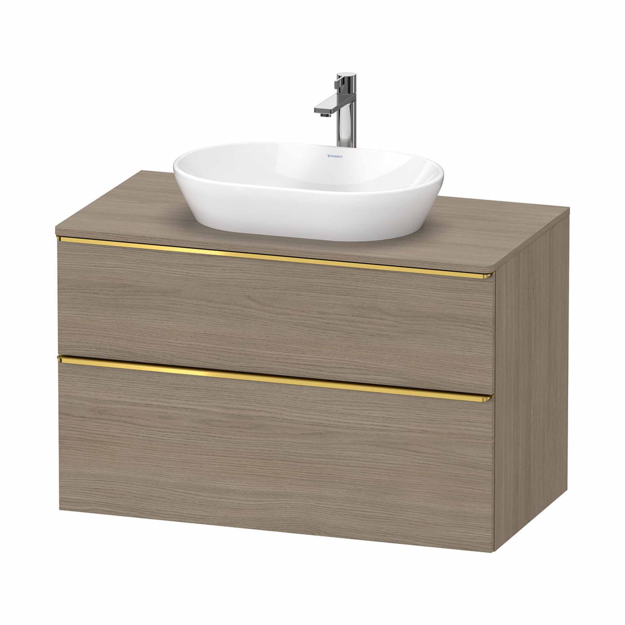 duravit d-neo 1000 wall mounted vanity unit with worktop oak terra gold handles