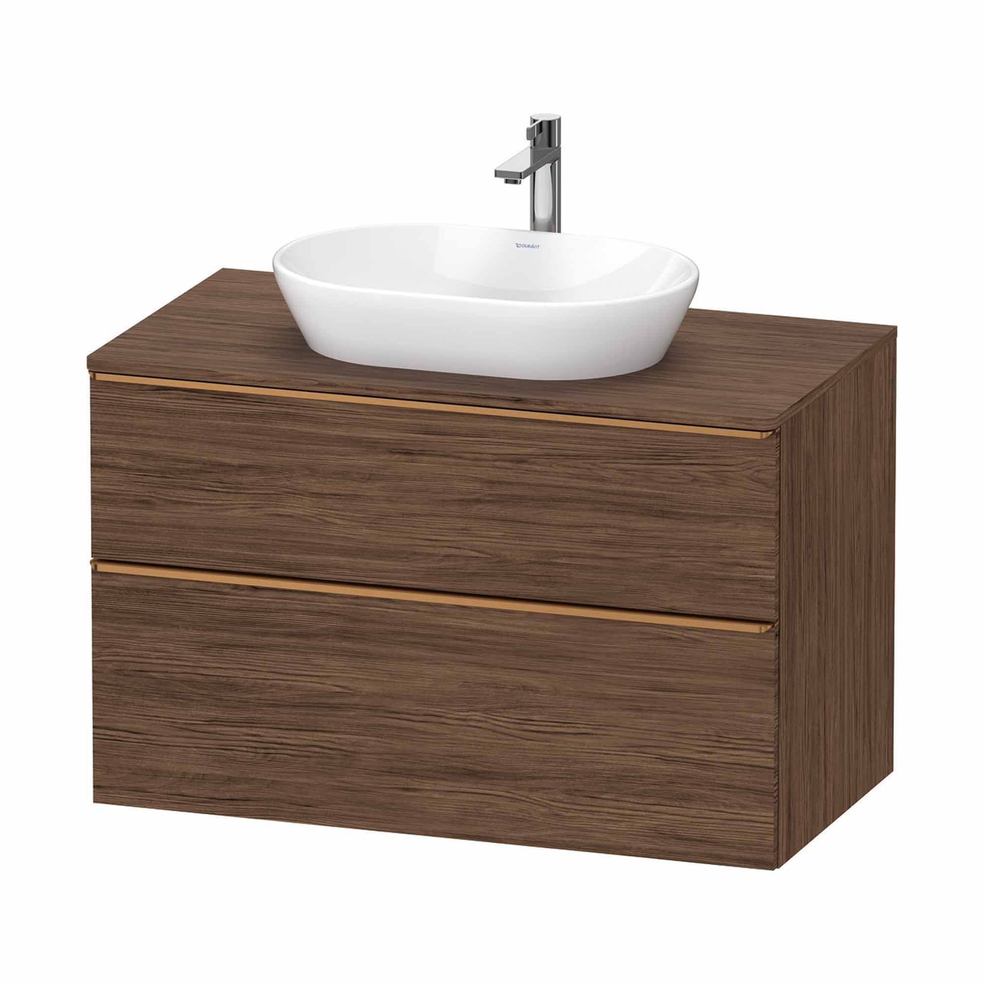 duravit d-neo 1000 wall mounted vanity unit with worktop walnut dark matt brushed bronze handles