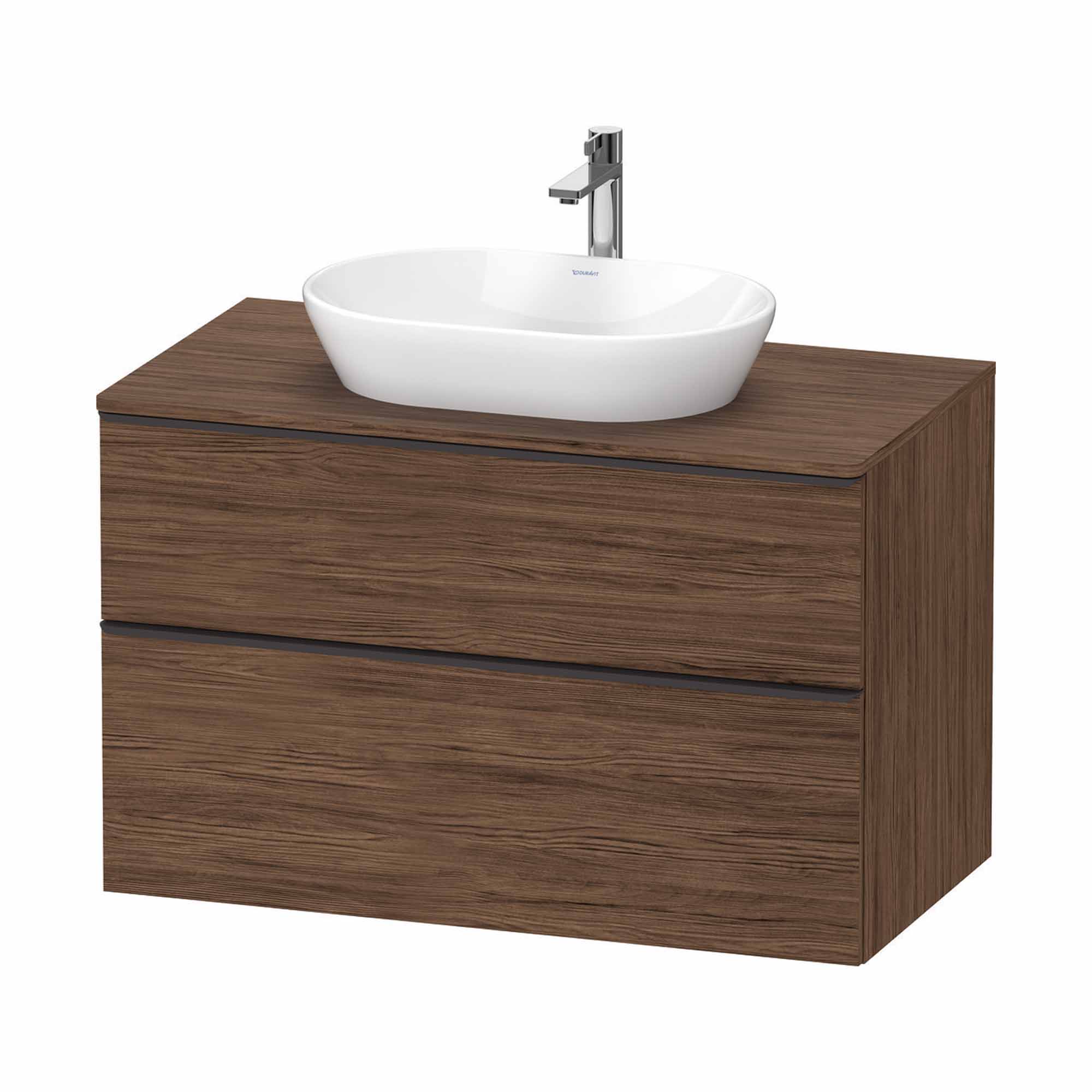 duravit d-neo 1000 wall mounted vanity unit with worktop walnut dark matt diamond black handles