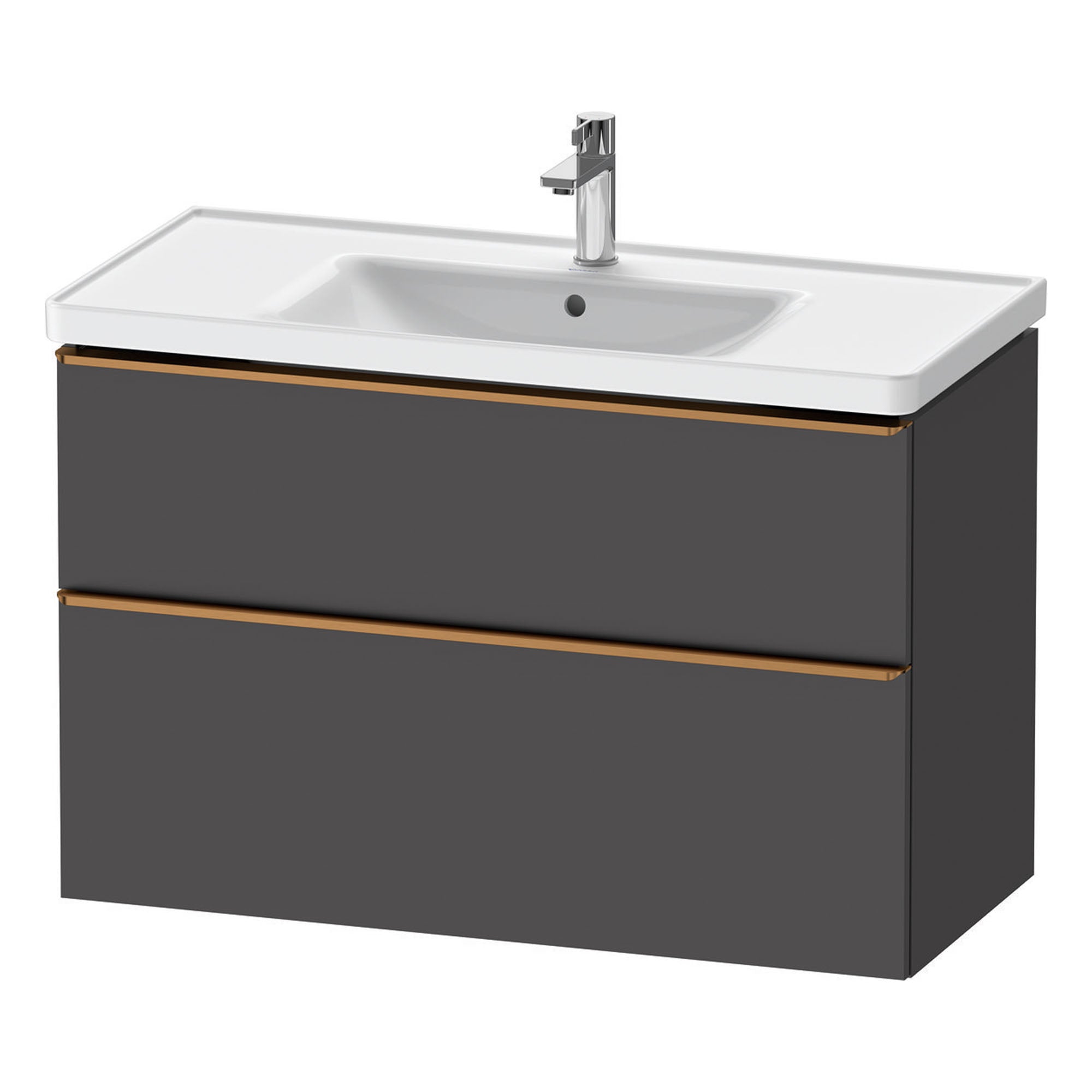 duravit d-neo 1000mm wall mounted vanity unit with d-neo basin matt graphite brushed bronze handles