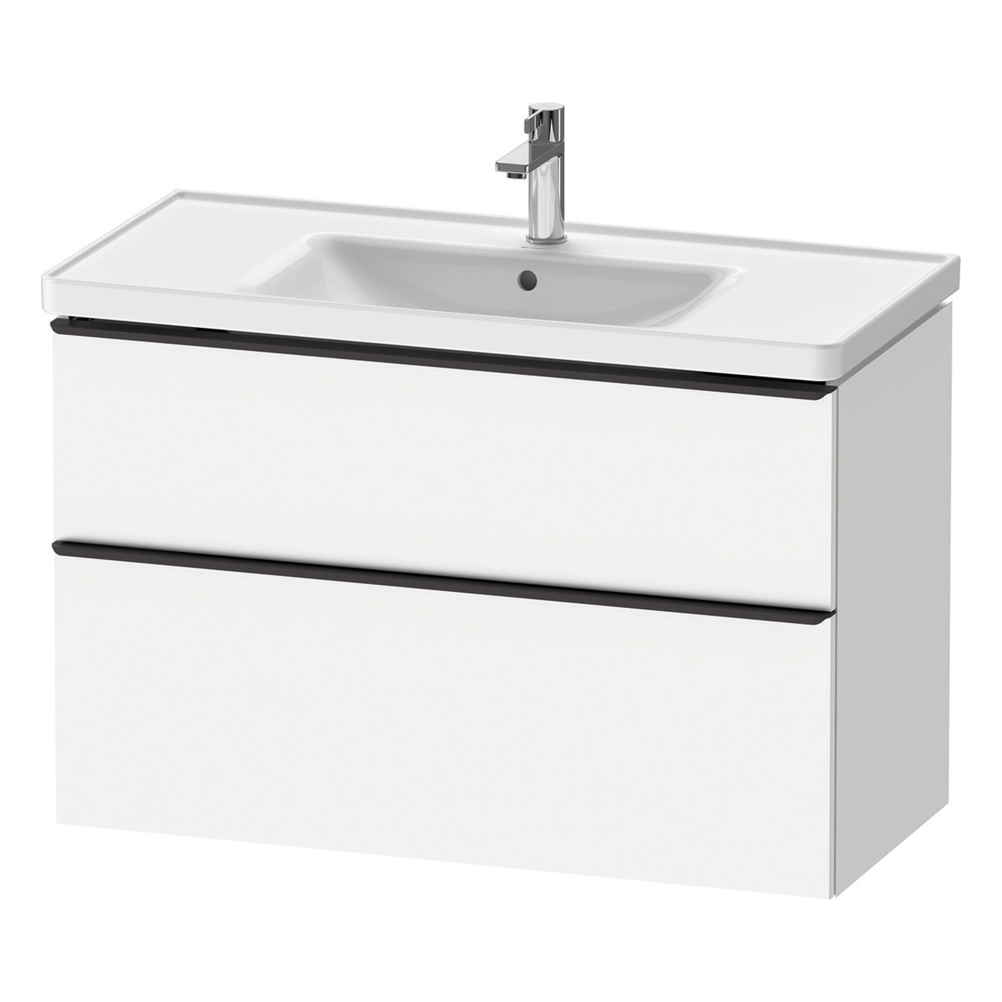 duravit d-neo 1000mm wall mounted vanity unit with d-neo basin matt white diamond black handles