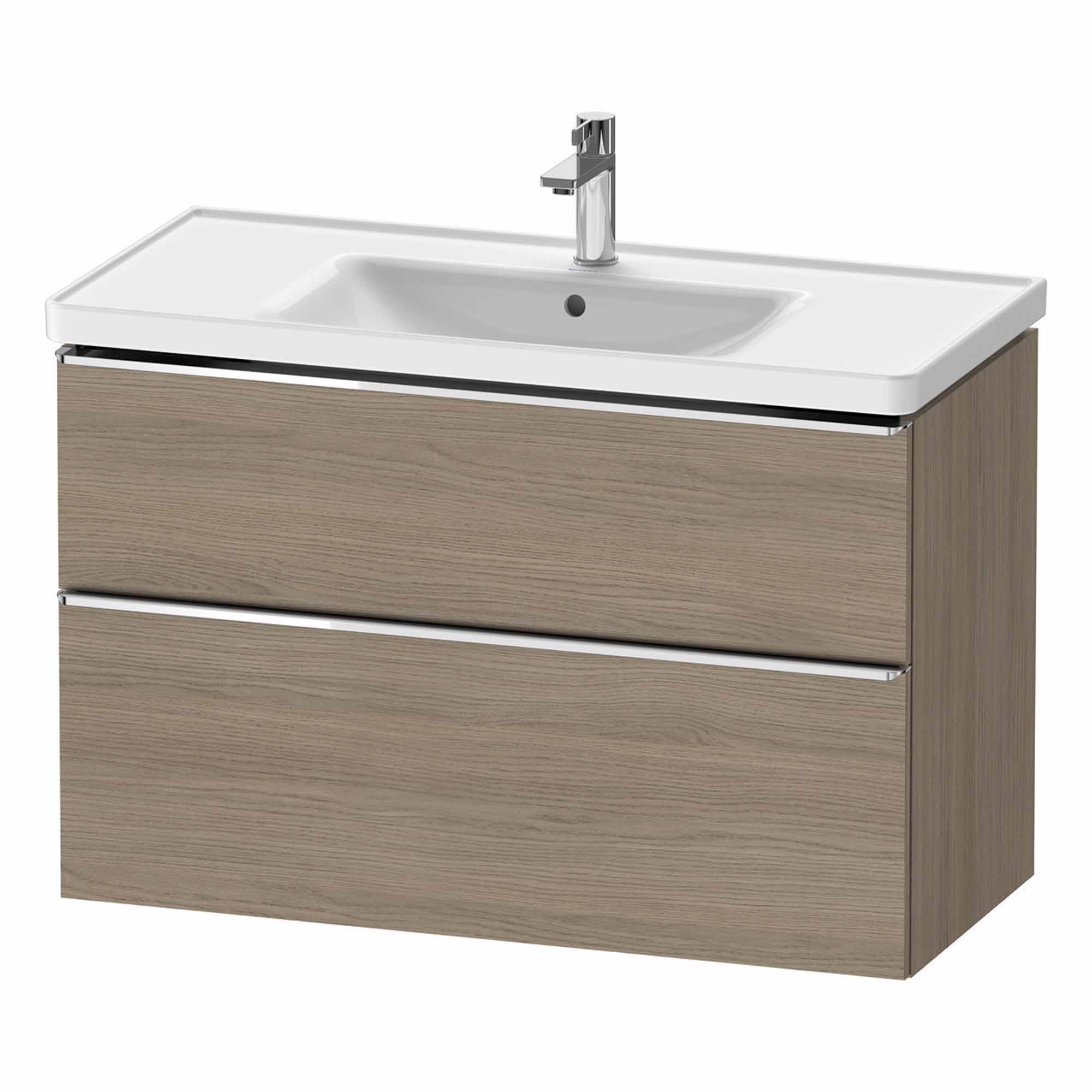 duravit d-neo 1000mm wall mounted vanity unit with d-neo basin oak terra chrome handles