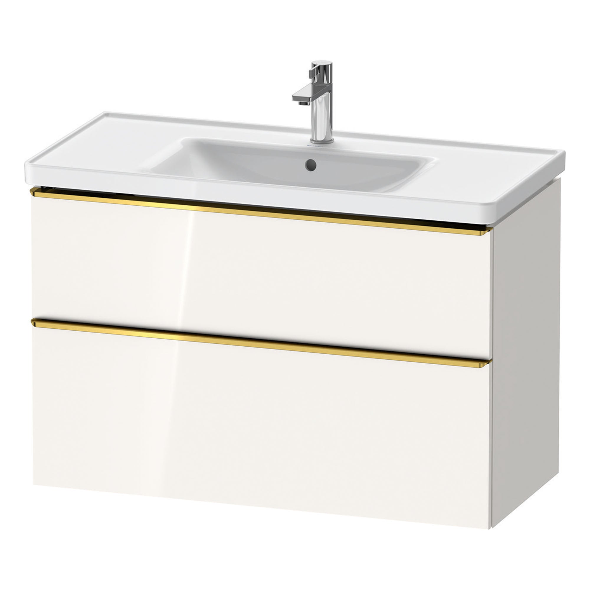 duravit d-neo 1000mm wall mounted vanity unit with d-neo basin gloss white gold handles