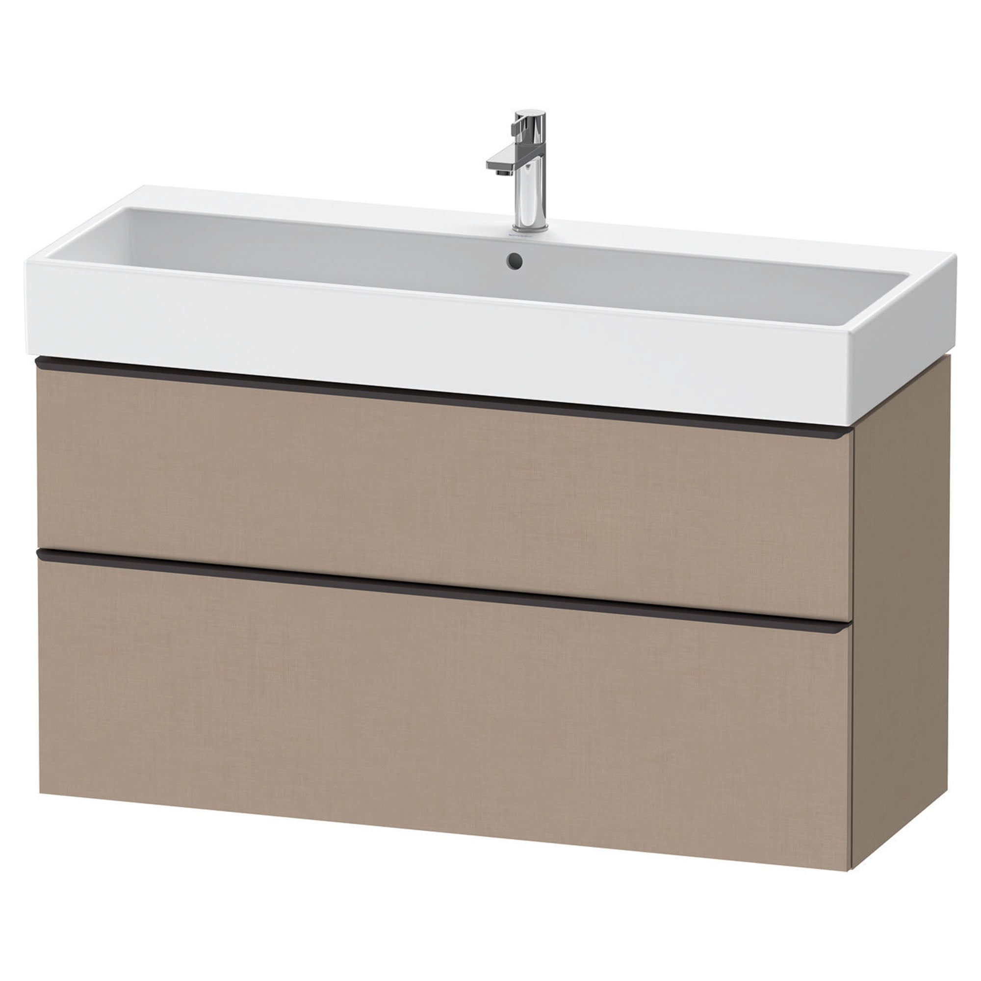 duravit d-neo 1200 wall mounted vanity unit with vero basin matt linen diamond black handles